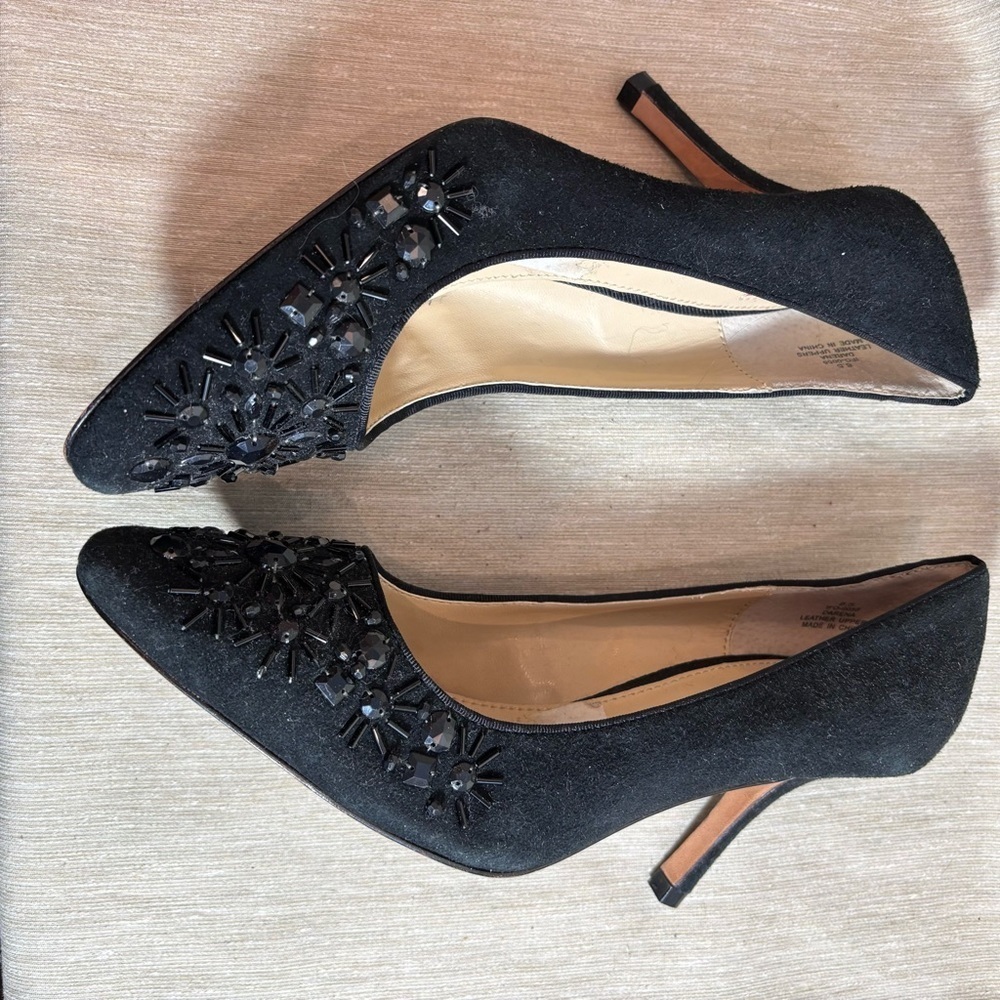 OSCAR DE LA RENTA Sz 8.5 Beaded Toe Cap  Classic Festive Pump Designer Shoes - Picture 8 of 10